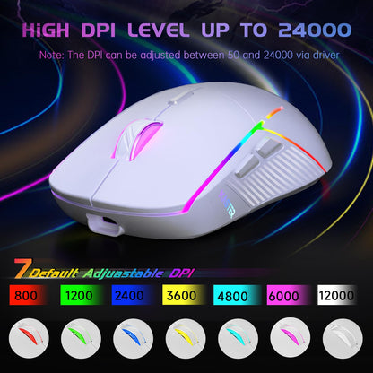 FFJ Wireless Gaming Mouse, 24000 DPI, Tri-Mode 2.4G/USB-C/Bluetooth 5.3 Gaming Mouse Wireless, RGB Programmable Mouse Gamer, 75Hrs Battery Life, Rechargeable Gaming Mice for PC, Mac, PS5, Xbox - Black