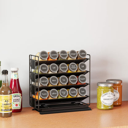 SpaceAid Pull Out Spice Rack Organizer with 20 Jars, Heavy Duty Slide Out Seasoning Organizer for Kitchen Cabinets, with 801 Labels and Chalk Marker, Left Facing