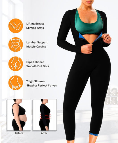 LMCOB Full Body Sauna Suit for Women Waist Trainer Sweat Jumpsuit Waist Trainers Workout Sauna Suits Women(LYBH70023-01-XL)