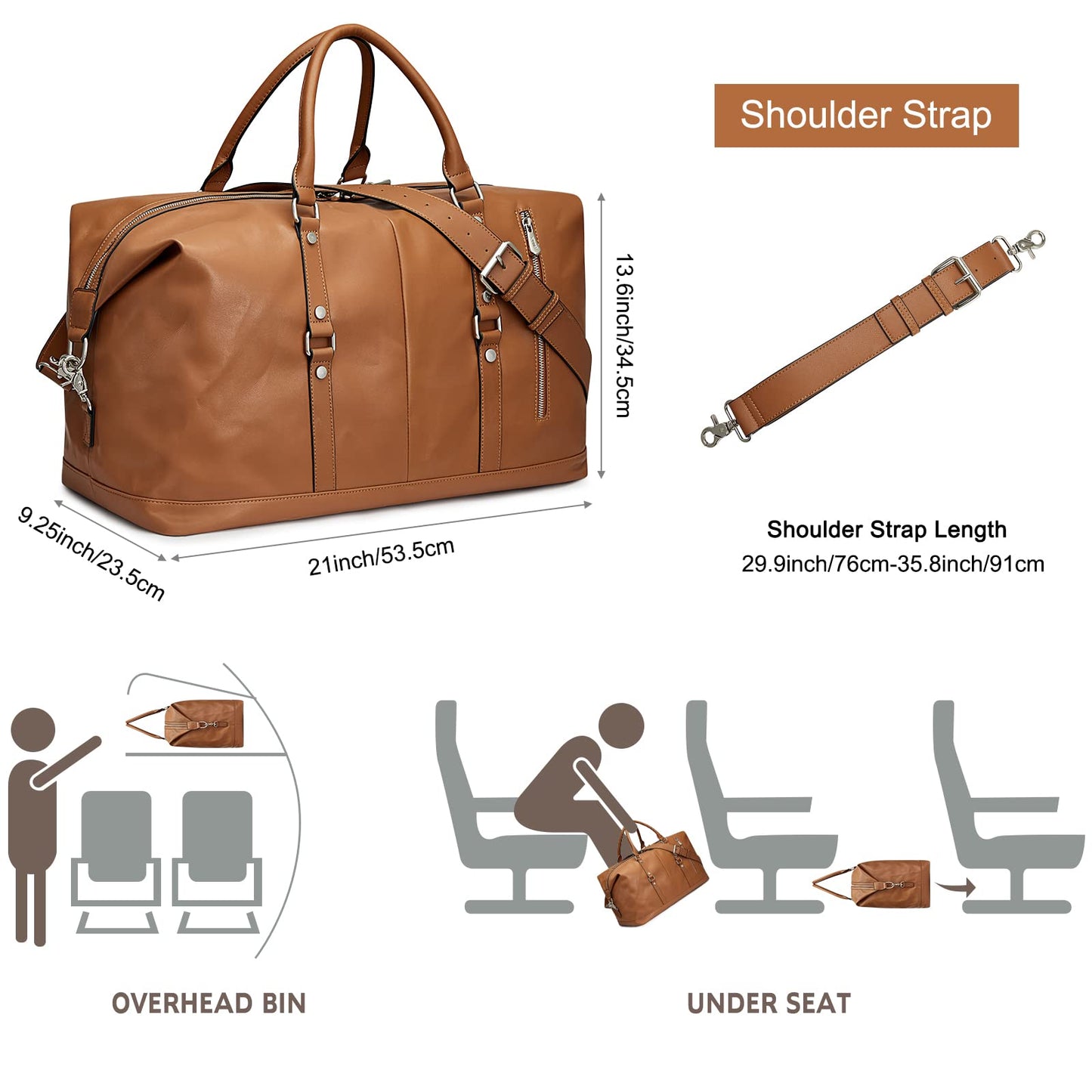 S-ZONE Genuine Leather Women Travel Duffle Weekender Overnight Weekend Carry on Shoulder Tote Bag