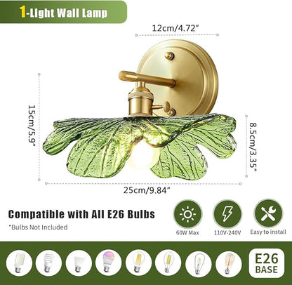 Vintage Wall sconces Glass Wall Sconce with Green Glass Shade Gold Wall Sconce Modern Vanity Light Bathroom Bathroom Light fixtures Over Mirro Wall lamp for Bedroom Hallway Living Room