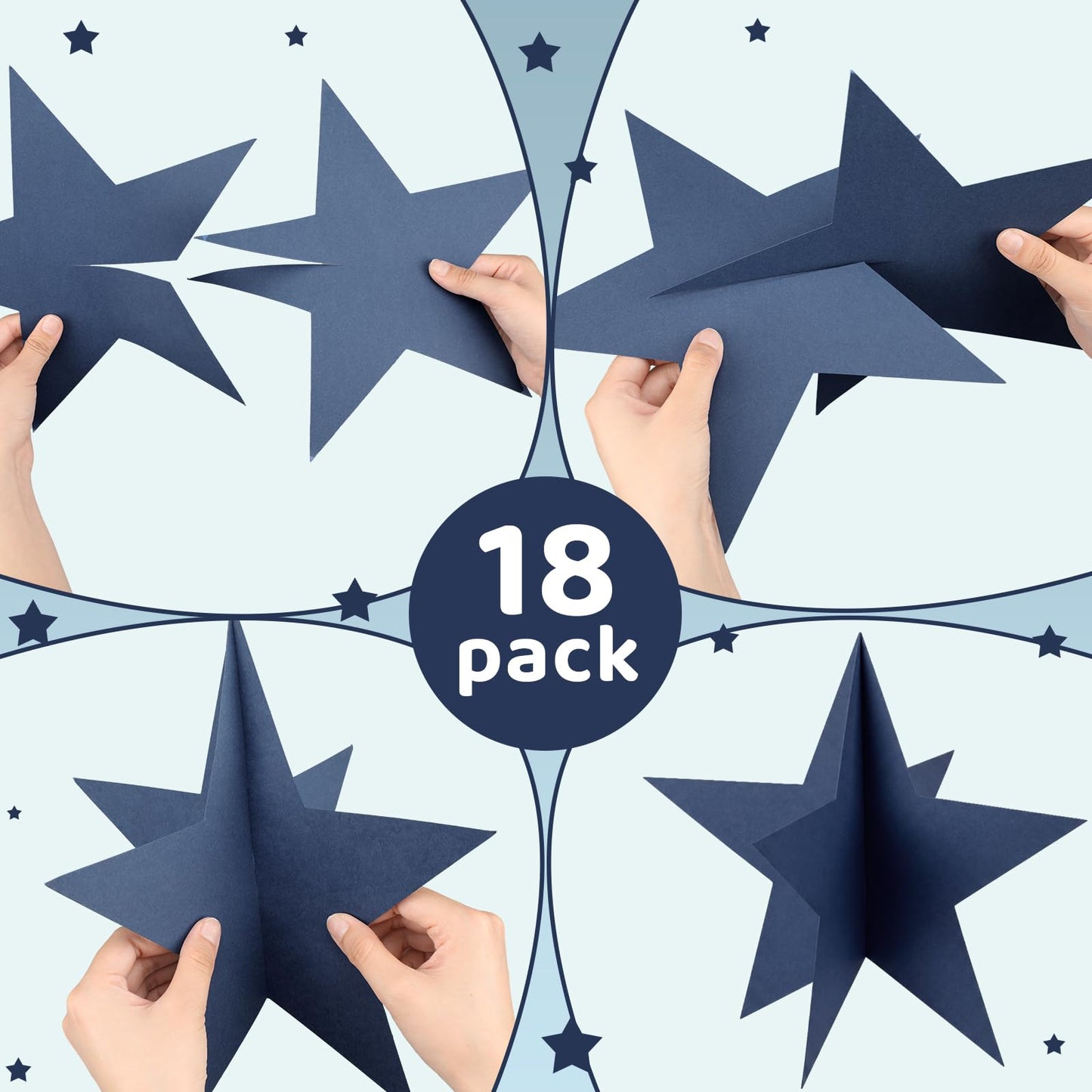 Sinload 18 Pcs Large 3D Glitter Star Decorations Back to School Work Navy Blue Silver Star Centerpiece Standing Hanging Decor for School Centerpiece Starry Movie Night Themed Party Decor