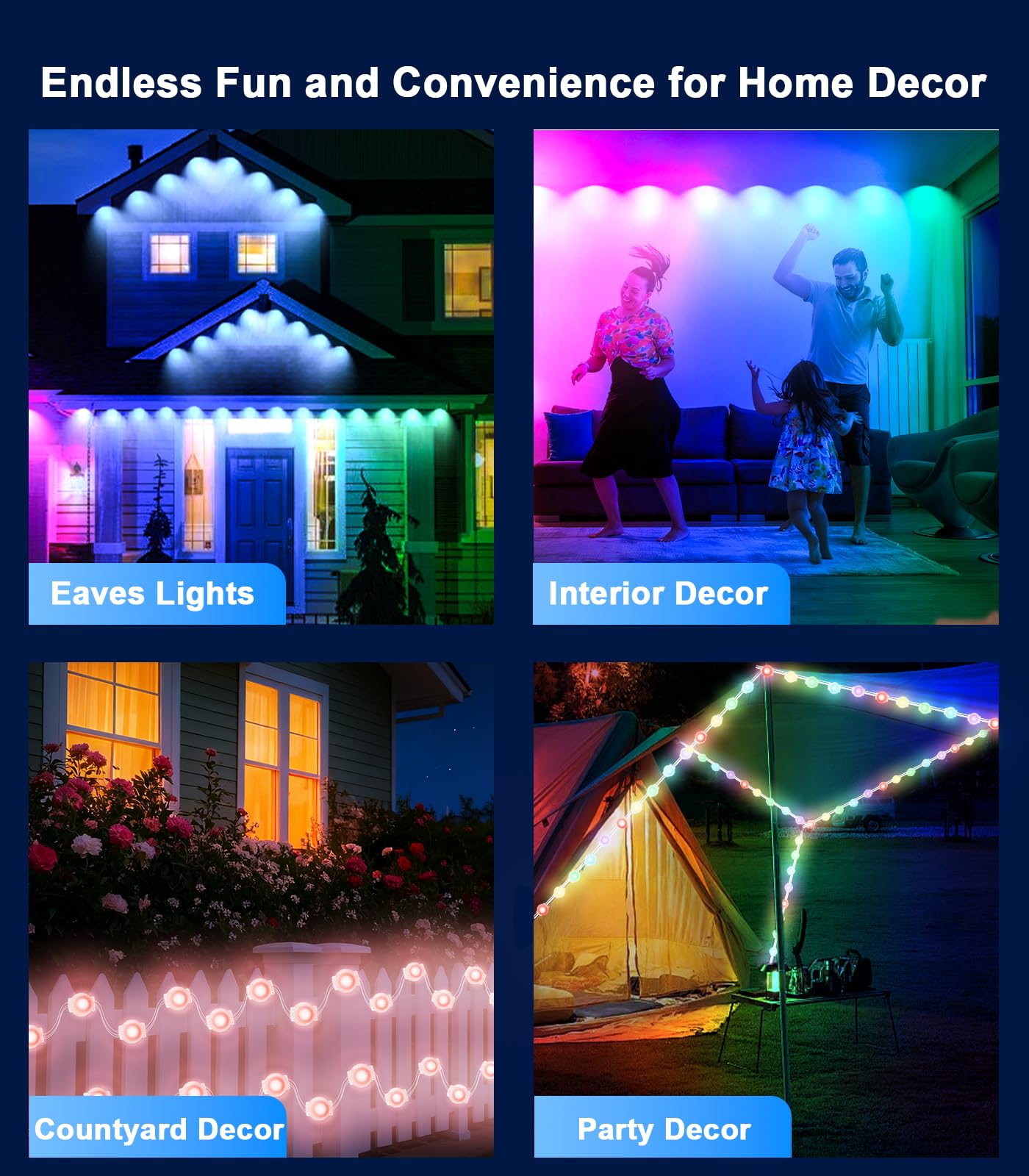 200FT Permanent Outdoor Lights for House, Smart RGB LED Outside Eaves Lights House Decor with APP Remote Control, IP67 Waterproof Outdoor Lighting for Holiday, Roof, Party, Daily, Halloween, Christmas