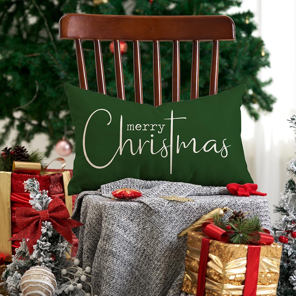 Christmas Throw Pillow Covers 12x20 Inch Set of 2 Merry Christmas Farmhouse Decorations Believe Holiday Decor Throw Cushion Case for Home Couch