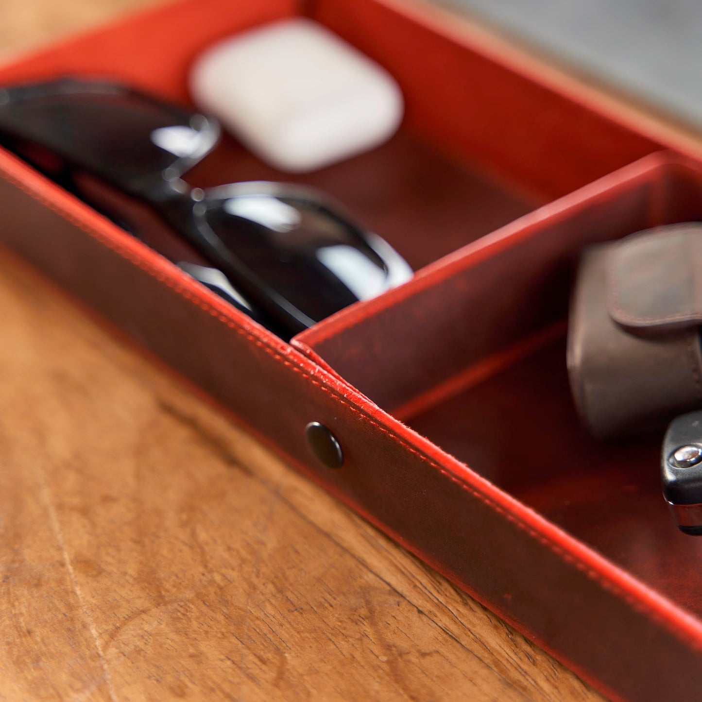 MayaCraft Handmade Leather Catch All Tray and Organizer for Keys, Phones, Jewels, Coins, Rectangular, Choco Brown