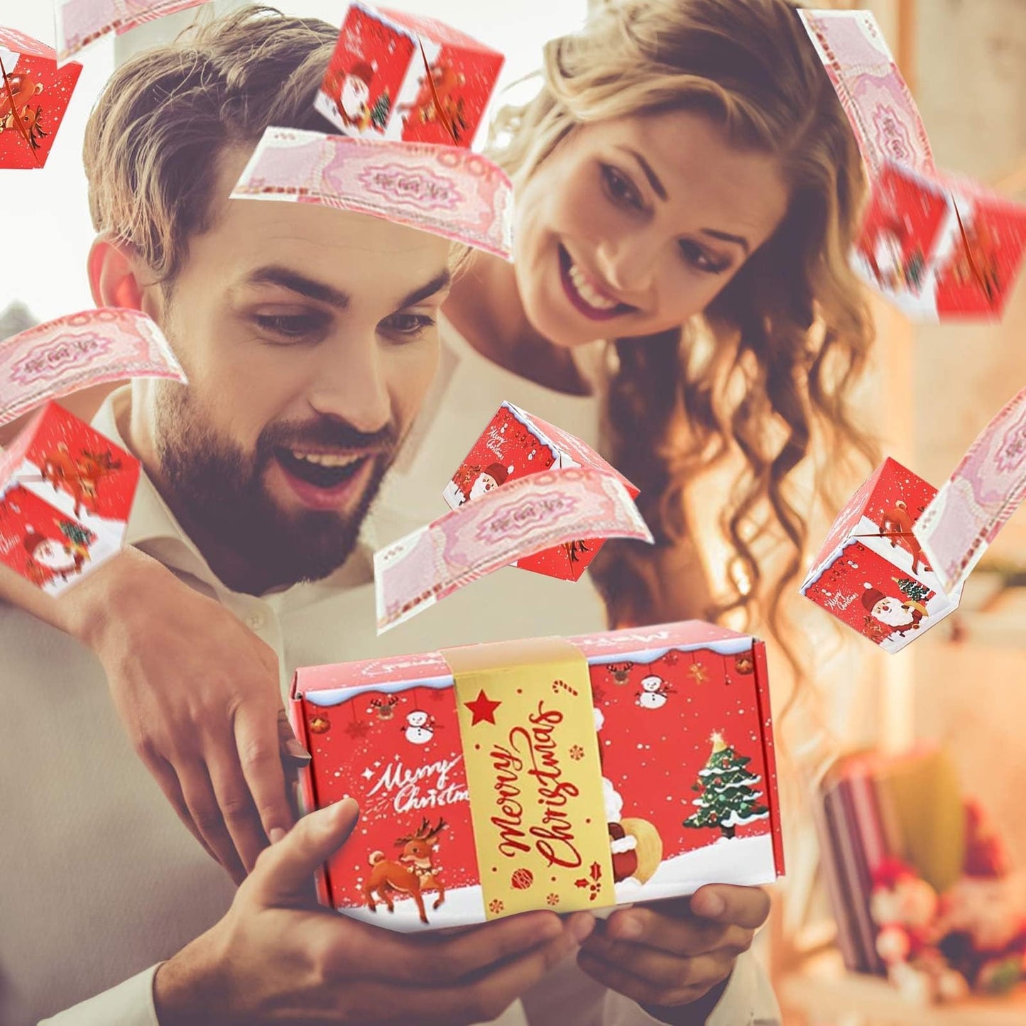 nuk8nehz8 Surprise Box Gift Box Explosion for Money, Merry Christmas Surprise Gift Boxes, Money Gift Box for Cash Gift, Explosion Gift Box for Christmas Birthday Valentine (Red 10 Boxes)
