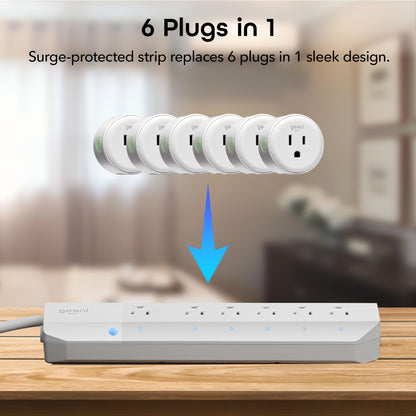 Geeni Smart Surge Protector 6-Outlet Power Strip – Wi-Fi Enabled with Voice Control (Alexa, Google Assistant), Surge Protection, 3ft Extension Cord, Remote Access
