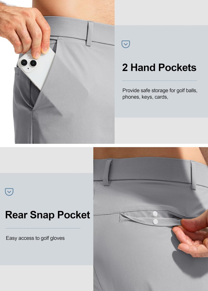 Pudolla Men's Golf Pants Work Dress Comfy Pants Casual Slacks Trousers with Pockets(Light Grey 42Wx32L)