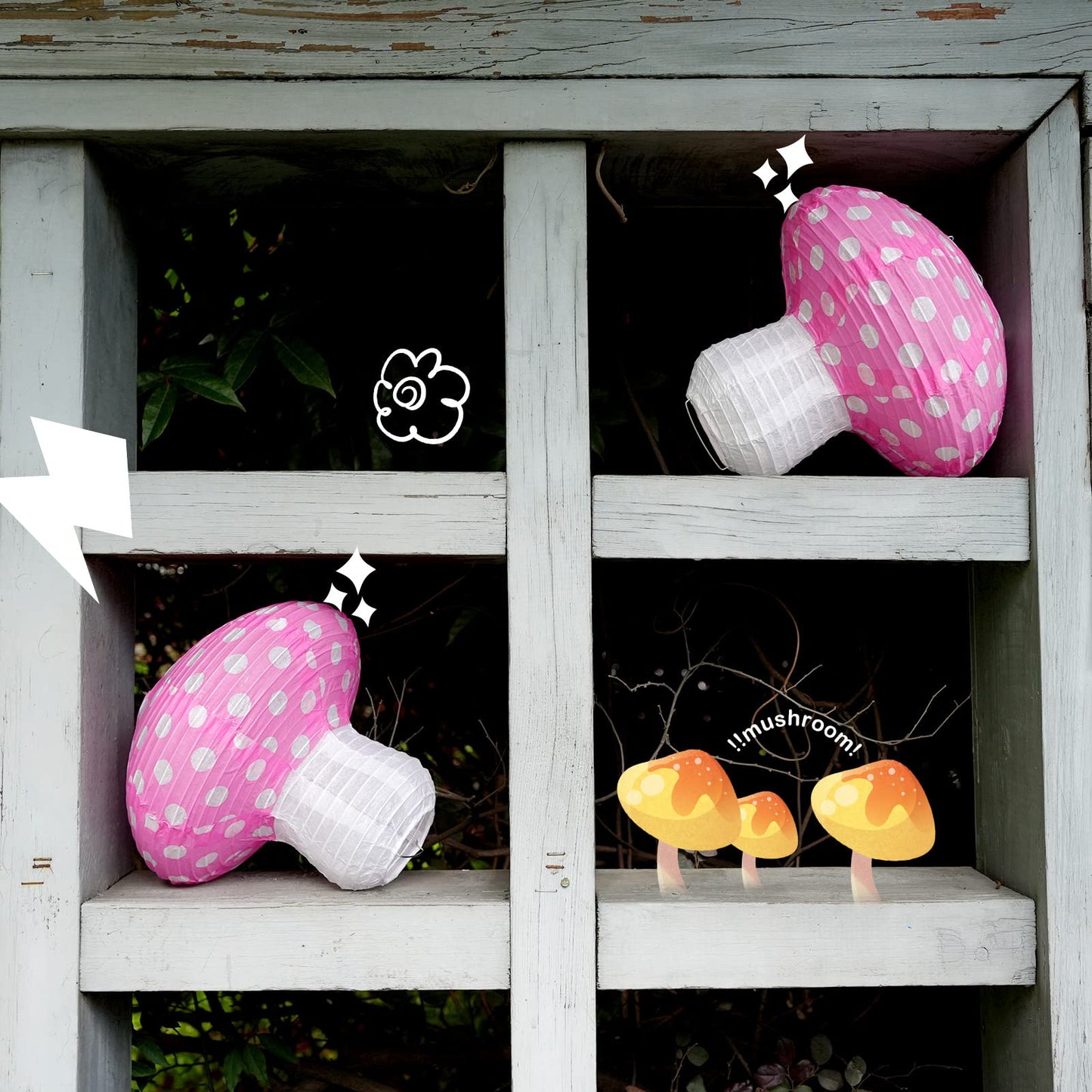 4Pcs Mushroom Paper Lanterns, Cynzia Large Paper Lantern Wonderland Forest Jungle Theme Hanging Ornament, 3D Mushroom Decor for Garden, Christmas, Party, Nursery (Pink)