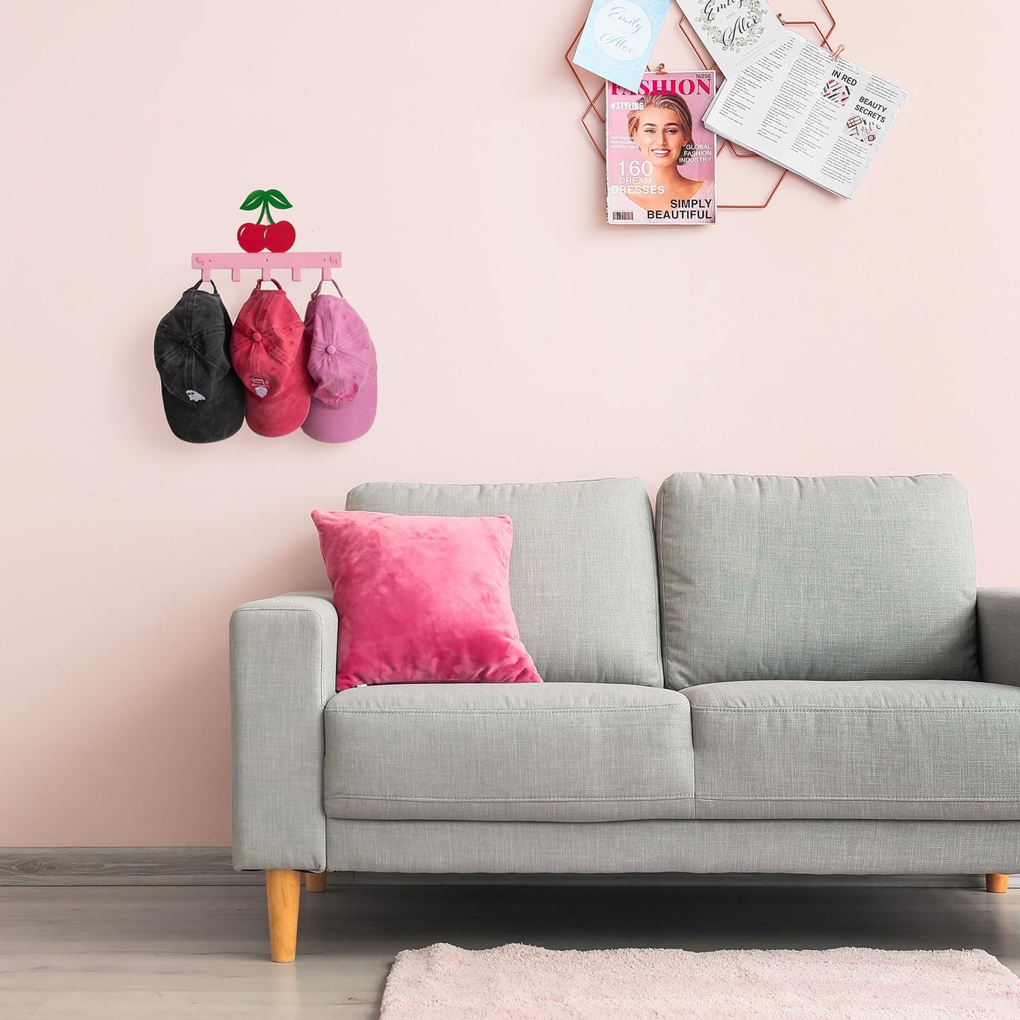 Reallnaive Cherry Over The Door Hooks Pink Cute Bathroom Decor Hanger Wall Mount Rack Holder for Towel, Hat, Coat, Cloth, Keychain, Bag, Home Organizer