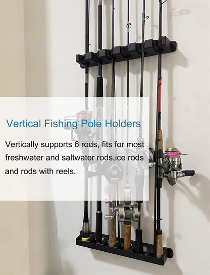 Ducurt Horizontal Fishing Rod Rack Holders Wall-mounted Fish Pole Holder for Garage & Boat 6-Rod Storage Racks -1 Pair Rod Holder Rod Holder (2 Pair Vertical Black)