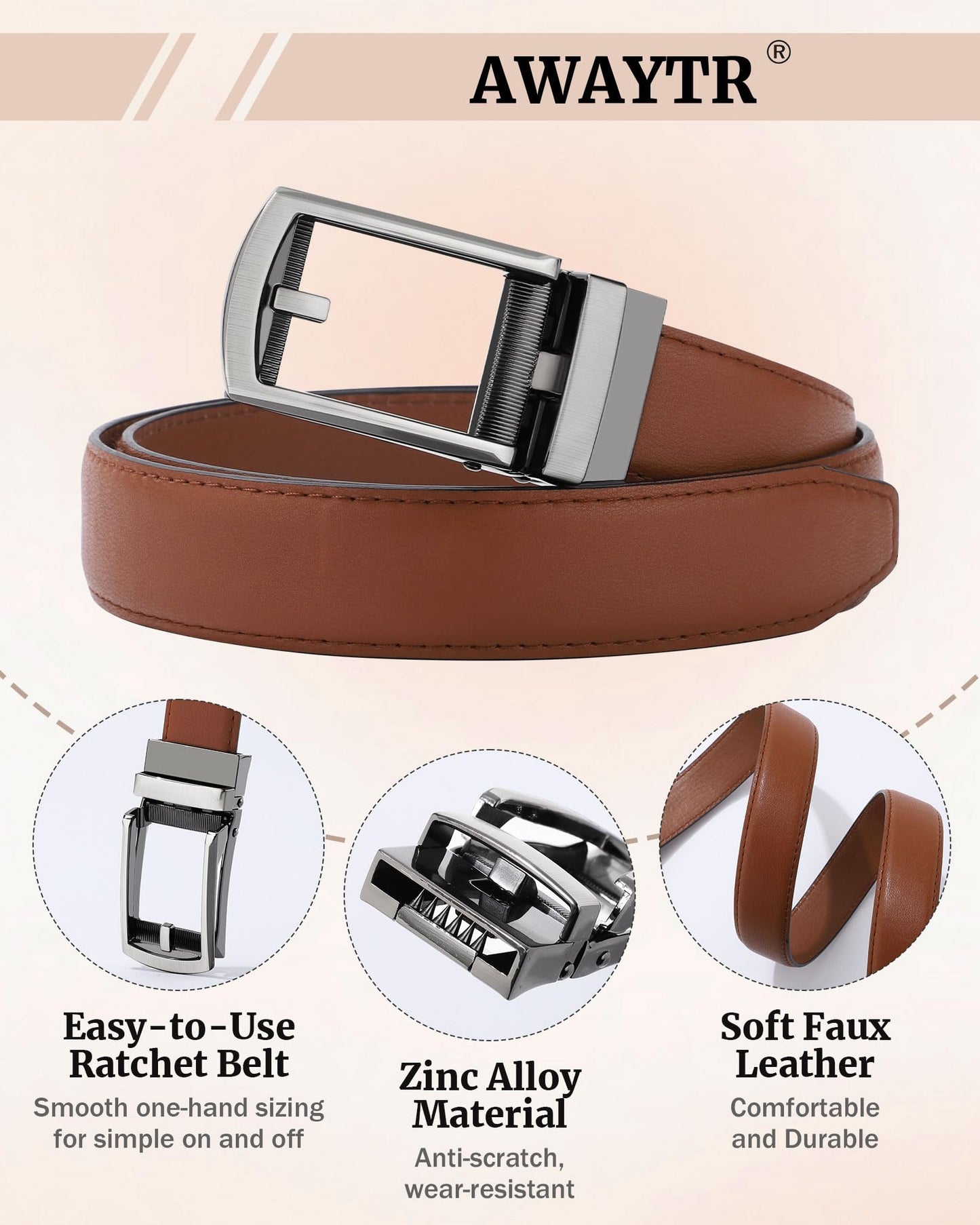AWAYTR Boys Ratchet Belt for Kids - Brown and Brown Leather Belts for Dress Pants Uniform Jeans (80cm,Gunmetal-Brown)
