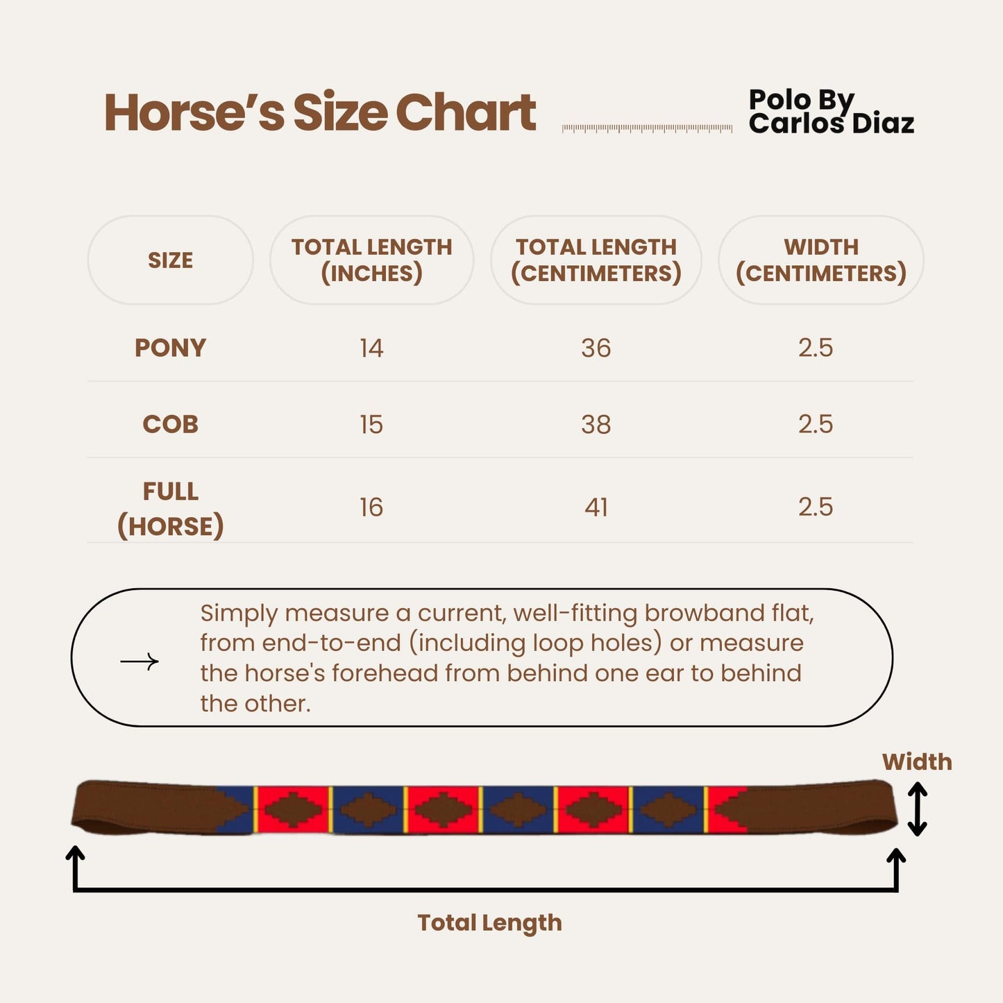 Carlos Diaz Designer Genuine Leather Waxed Embroidered Gaucho Polo Horse Bridle Browband (Pony 14 inches)