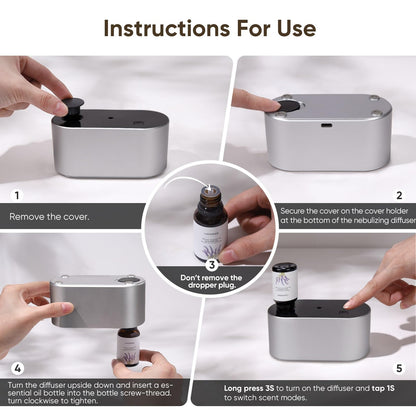 Waterless Diffuser for Essential Oil, Battery Operated Scent Air Aromatherapy Diffuser, Mini Aroma Diffusers with 3 Intermittent Mist Modes, Cycle Start, for 400 sq.ft Room Home Office Bedroom