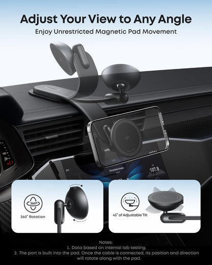 Anker Nano Magnetic Wireless Car Charger, 360° Adjustable Mount Car Charger with Detachable Pad, 15W Qi2 Certified with Alloy Bracket, Fast Charging for iPhone 17/16/15/14/13 Series (Adapter Included)