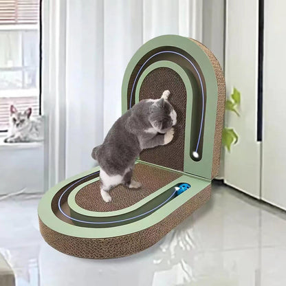 LEQOS Extra Long 26" Folding Cat Scratch Pad with Chasing Bells Double Sided Interactive Cardboard Cat Scratcher Cat Scratching Board for Cats Cardboard Scratching Pads for Indoor Cat Toy