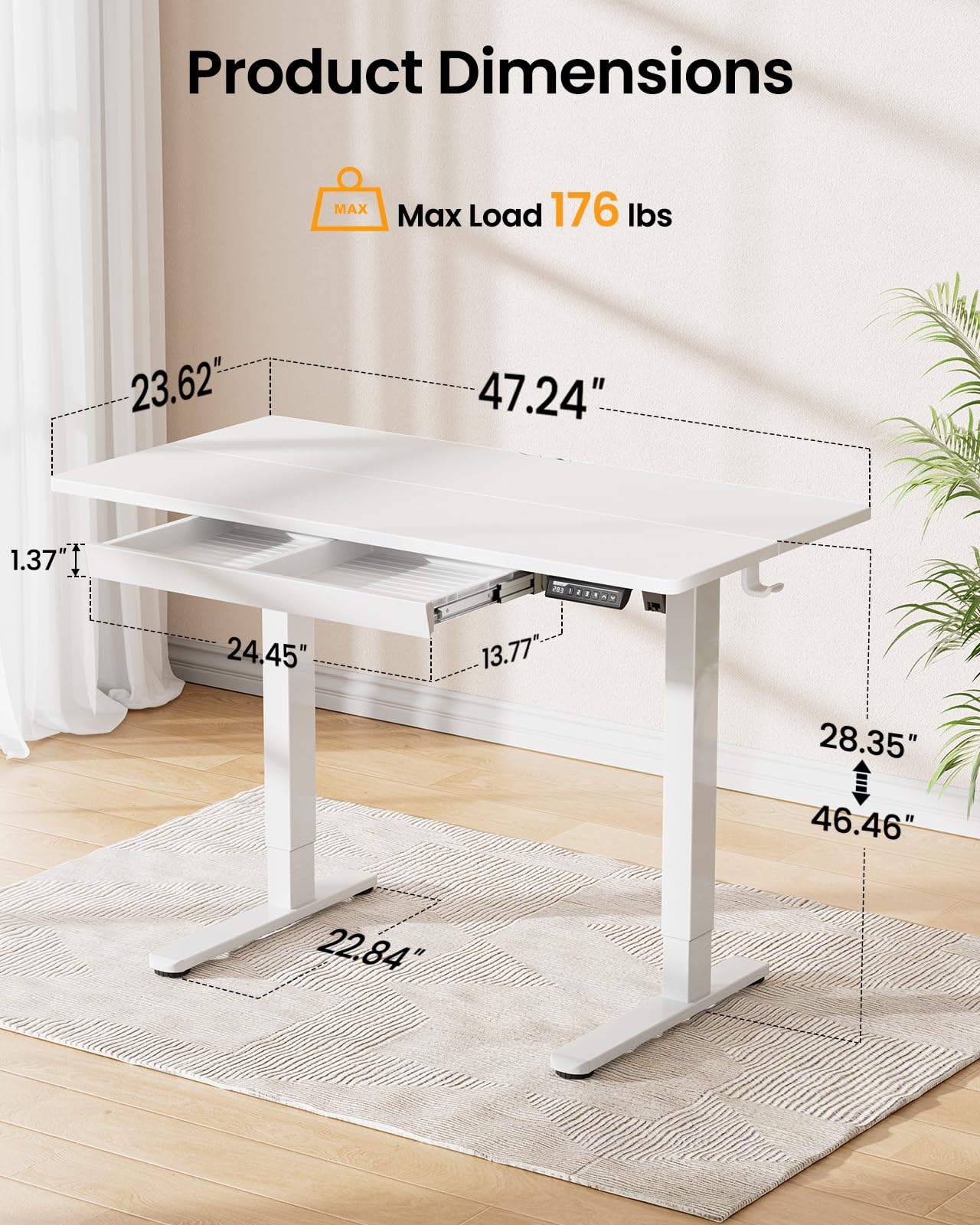 ErGear Electric Standing Desk with Drawers, 48" x 24" Height Adjustable Desk with 4 Preset, Home Office Computer Table with Splice Board, White
