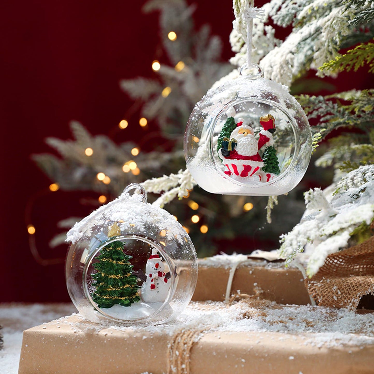 12 Pcs Hanging Globe Tealight Holders Acrylic Fillable Ball Ornaments Clear Plastic Terrarium Globe Hanging Tea Lights Candle Holder with Fishing Line for Christmas Party Wedding Centerpiece