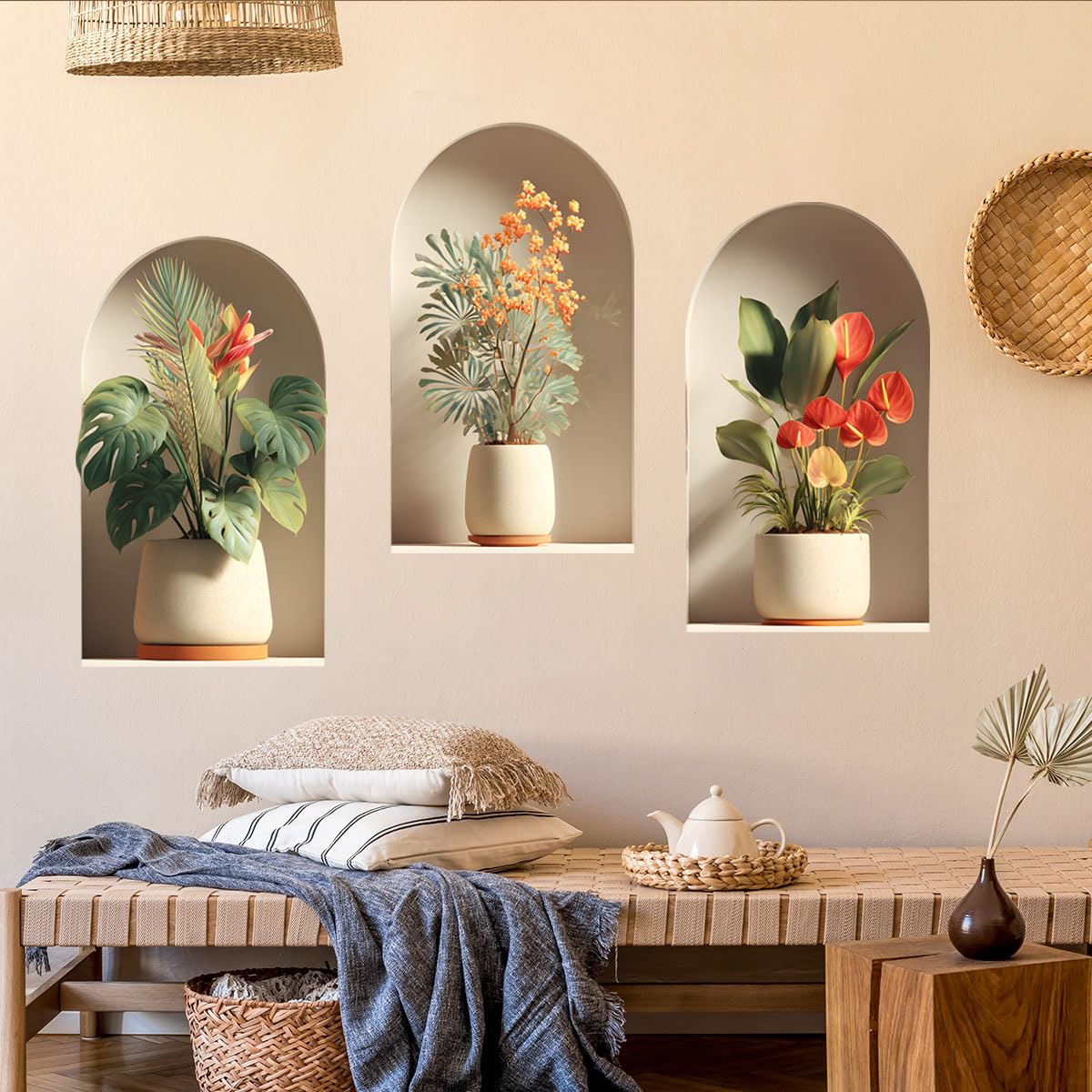 3D Potted Plants Wall Stickers，Green Plants Wall Decals，Peel and Stick 3D Magic Art Sticker，for Living Room Bedroom Aisle Entrance Sofa Backdrop Yoga Room Home Decor (Potted Flower Decor 47)