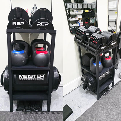 OGODU Commercial Heavy Duty Adjustable Dumbbell Stand & Kettlebell Stand, Adjustable Dumbbell Weight Rack, Kettlebell Storage Rack, Weight Rack for Garage/Home Gym/Commercial with Non-Slip Base, Anti-Tip Safety & Space-Saving Design, Weight Capacity 500/6