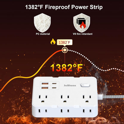 Flat Plug Power Strip Surge Protector, 5ft Ultra Thin Extension Cord with 4 USB Wall Charger(2 USB C Port), 6 Widely-Spaced Outlets Power Strip Compact for Travel, Office, Dorm Room Essentials (White)