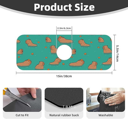 Cute Capybara Play Eat Food Kitchen Sink Splash Guard Faucet Mat Super