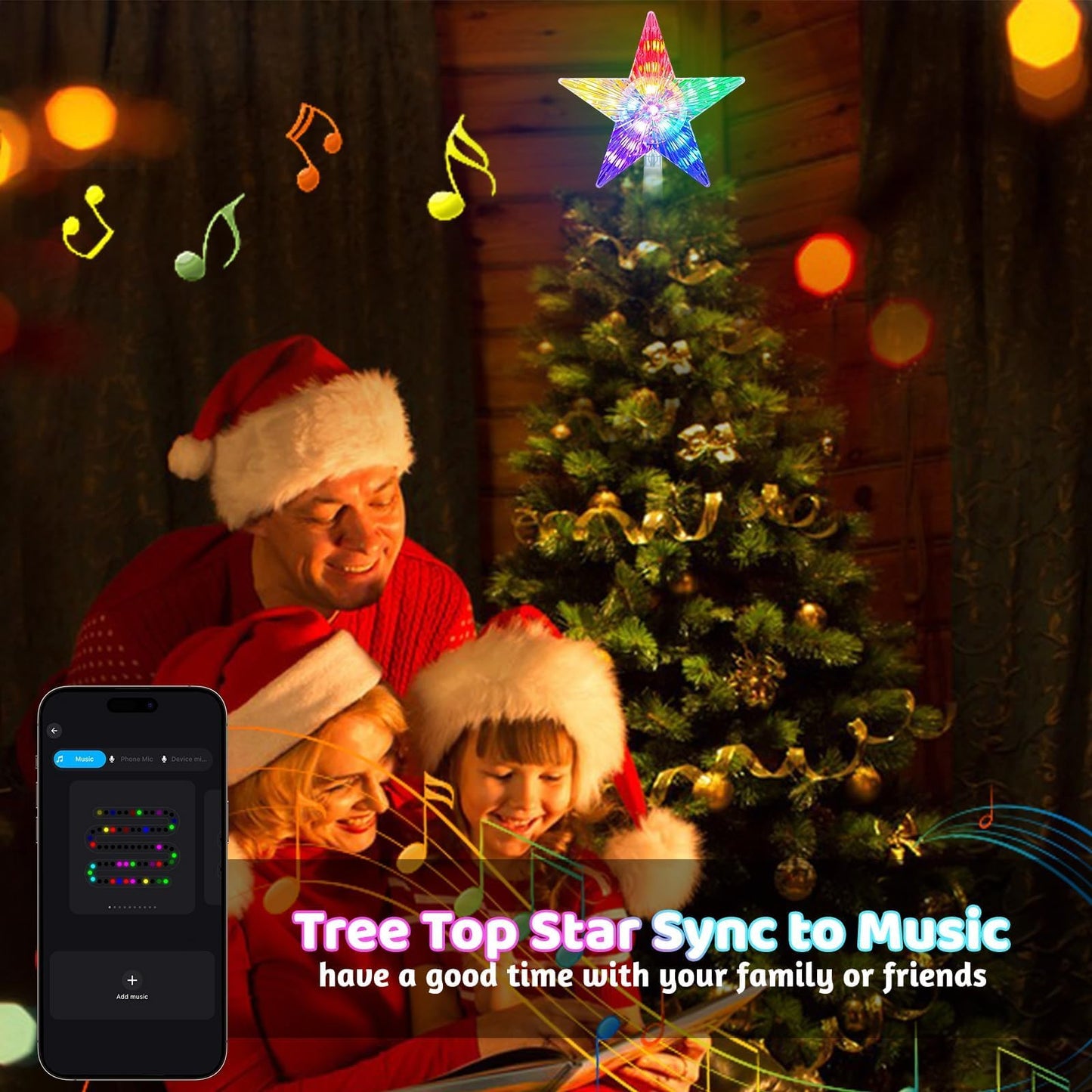 Christmas Tree Topper LED Lighted Star Tree Top APP Control, 5-Point Star RGB Night Light Treetop, Small Xmas Tree Decor for Christmas, USB Plug in/Wire 9.84Ft
