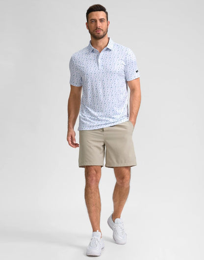 Obla Mens Golf Polo Shirts Short Sleeve Dry Fit Performance Moisture Wicking Casual Print Collared Golf Shirts for Men(White Golf Flag_XXXL)