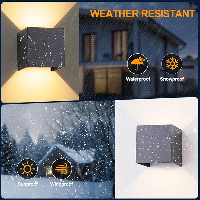 4 Pack Outdoor Wall Sconces Exterior/Interior LED Wall Lights,Square Modern Wall Sconce Fixture Set, Up and Down Lights IP65 Outdoor Waterproof Lights, 12W Warm Light 3000K Wall Light.
