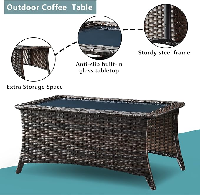 Rilyson Wicker Patio Furniture Set - 6 Piece Rattan Outdoor Sectional Conversation Sets with 2 Swivel Rocking Chairs,2 Ottomans,1 Loveseat and 1 Coffee Table for Porch Deck Garden(Brown/Red)