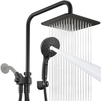 Ryamen Dual Shower Head Combo, 8'' High Pressure Rain Shower Head with Handheld Spray, 6+1 Spray Settings Handheld Showerhead, Height Adjustable, One-touch Pause Button, Matte Black