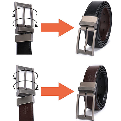 Belts for Men Reversible Leather 1.25" Waist Strap Fashion Dress Buckle Beltox(28-30,Sub-brushed Buckle Black/Brown)
