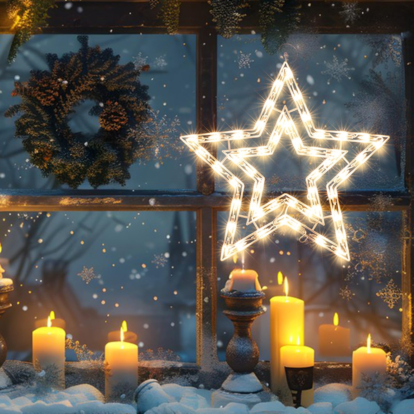LAMPHOME 14Inch Christmas Star Light,Star Decoration Lights,Christmas Window Silhouette Lights,Double Side Sign Lamp Decoration for Holiday Indoor Wall Door Glass Decorations