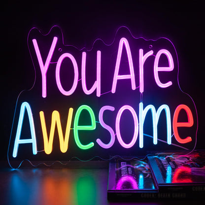 You Are Awesome Neon Sign, Dimmable LED Neon Signs for Wall Decor, USB Powered Neon Light Sign Wall Art for Bedroom Christmas Party Classroom, Postive Aesthetic Decoration 14.17 x 10.24"