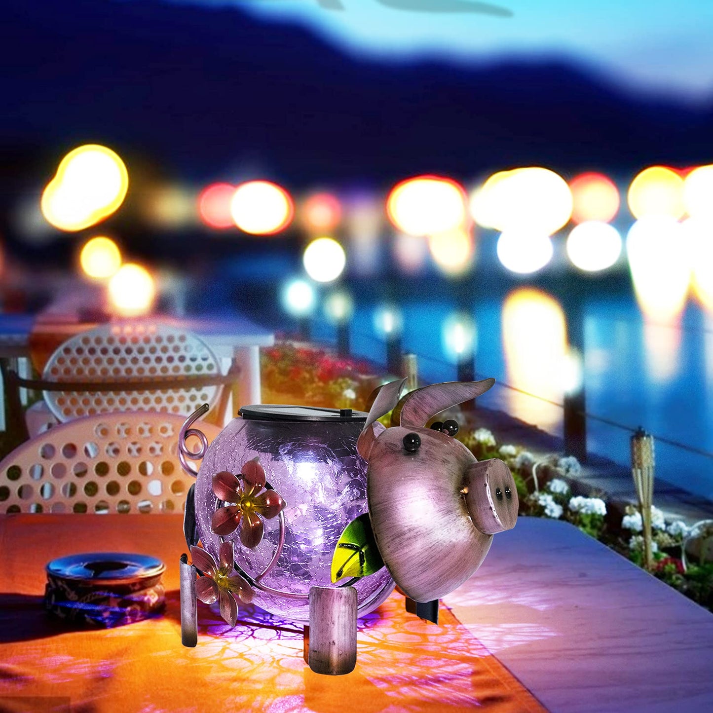 MUMTOP Solar Lantern - Outdoor Waterproof Lights, Pig Yard Decorations, Decorative Tabletop Ornaments for Garden Decor