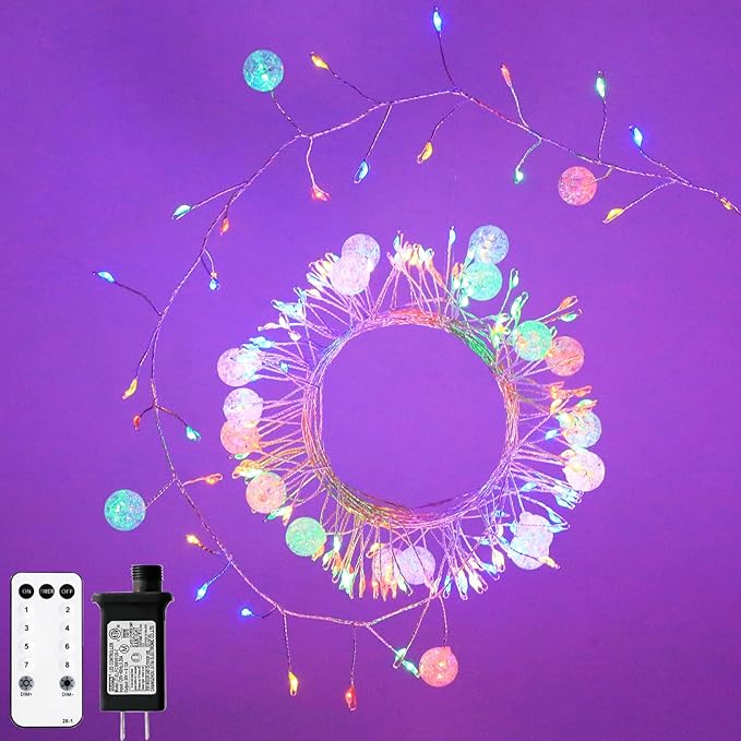 Copper Wire Firecracker Christmas Lights, 26FT 400LED Plug-in Twinkle Cluster Fairy Lights for Christmas Tree with Remote for Bedroom Dorm Wreath DIY Wedding Christmas Decoration
