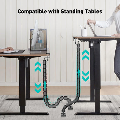 DeskLogics Clamp-On Cable Management Spine, No-Drill Vertebrae Wire Hider for Glass & Wood Standing Desks, Tool-Free Adjustable Desk-to-Floor Cord Organizer Snake with Non-Scratch Silicone Padding