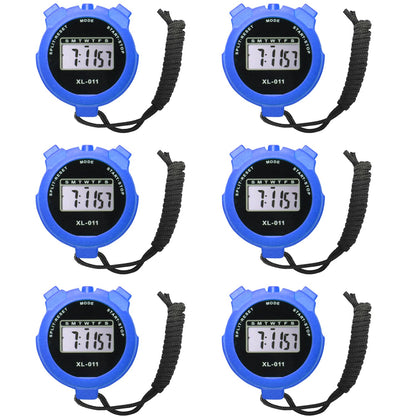 6-Pack Multi-Function Electronic Digital Sport Stopwatch Timer, Large Display with Date Time and Alarm Function, Sports Coaches Fitness Coaches and Referees (Blue)