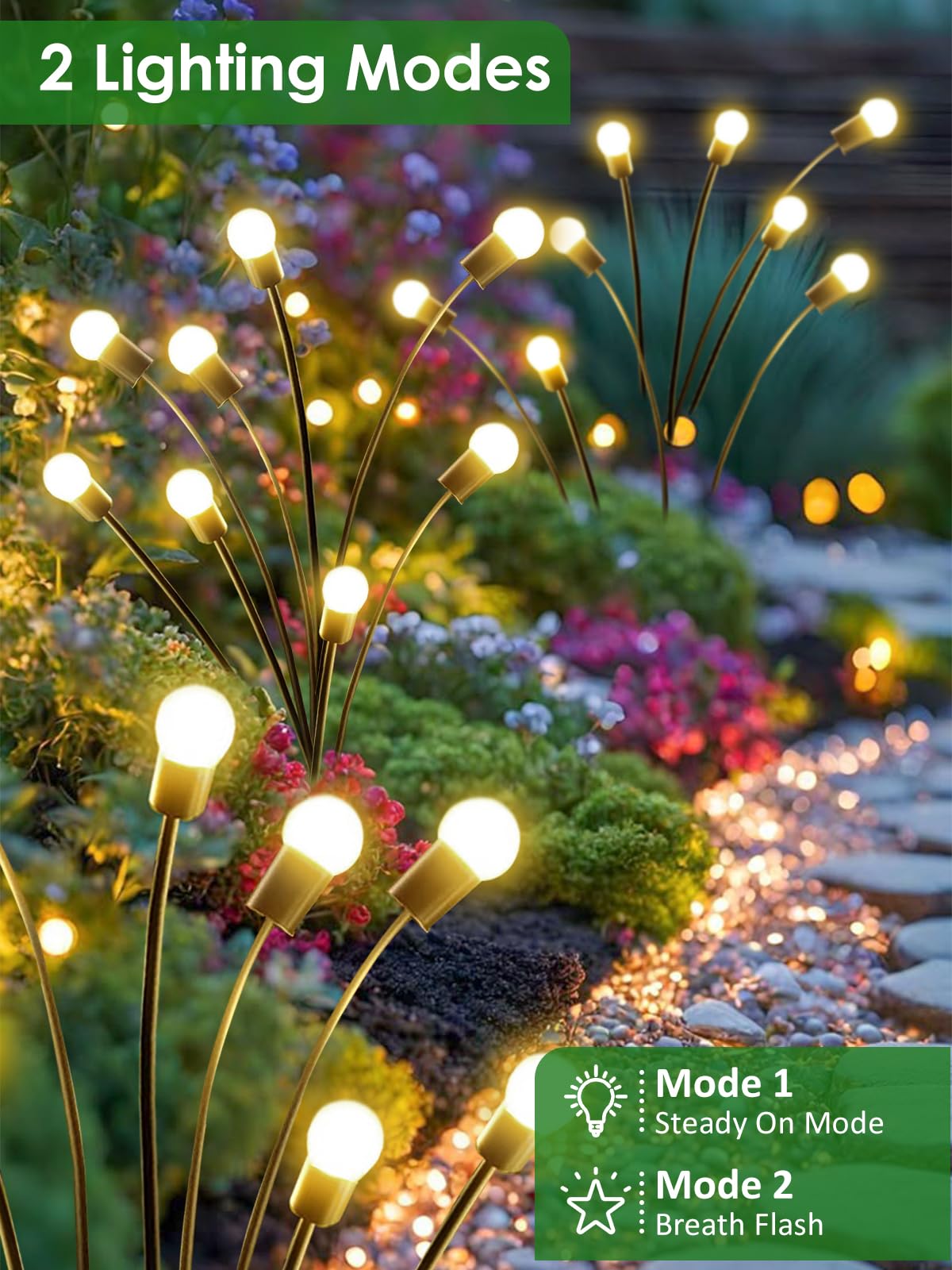 2026 Upgraded Solar Lights Outdoor, 6 Pack Solar Garden Lights with 2 Modes, Firefly Lights Outdoor Waterproof, Sway by Wind, Twinkle Firefly Light for Yard Patio Path Garden Decoration (Warm White)