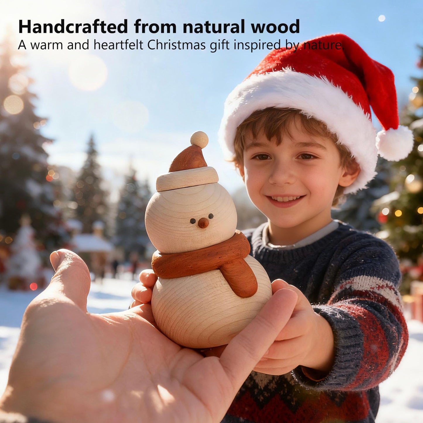YANISM Christmas Snowman Decoration,Wooden Snowman Figurine,Rustic for Her or Him,Festive Home and Car Christmas Decor