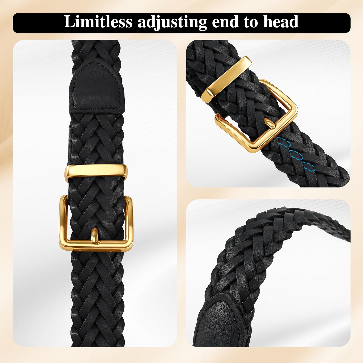 TRIWORKS Women's Braided Woven Leather Belt with Gold Buckle Belts for Women Versatile for Jeans Pants Dress