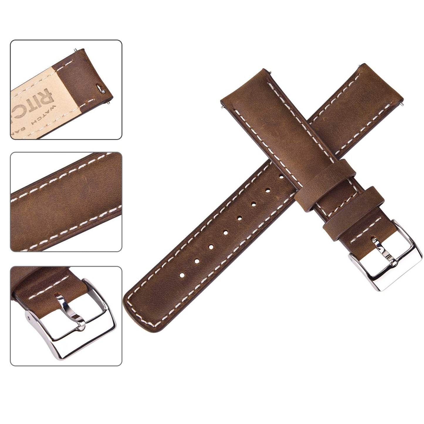 Ritche 21mm Leather Watch Band Quick Realease Watch Bands for Men Women Compatible with Timex Expedition Fossil Seiko Espresso Brown Watch Strap, White Elephant Gifts, Stocking Stuffers for Men, Father's Day gifts