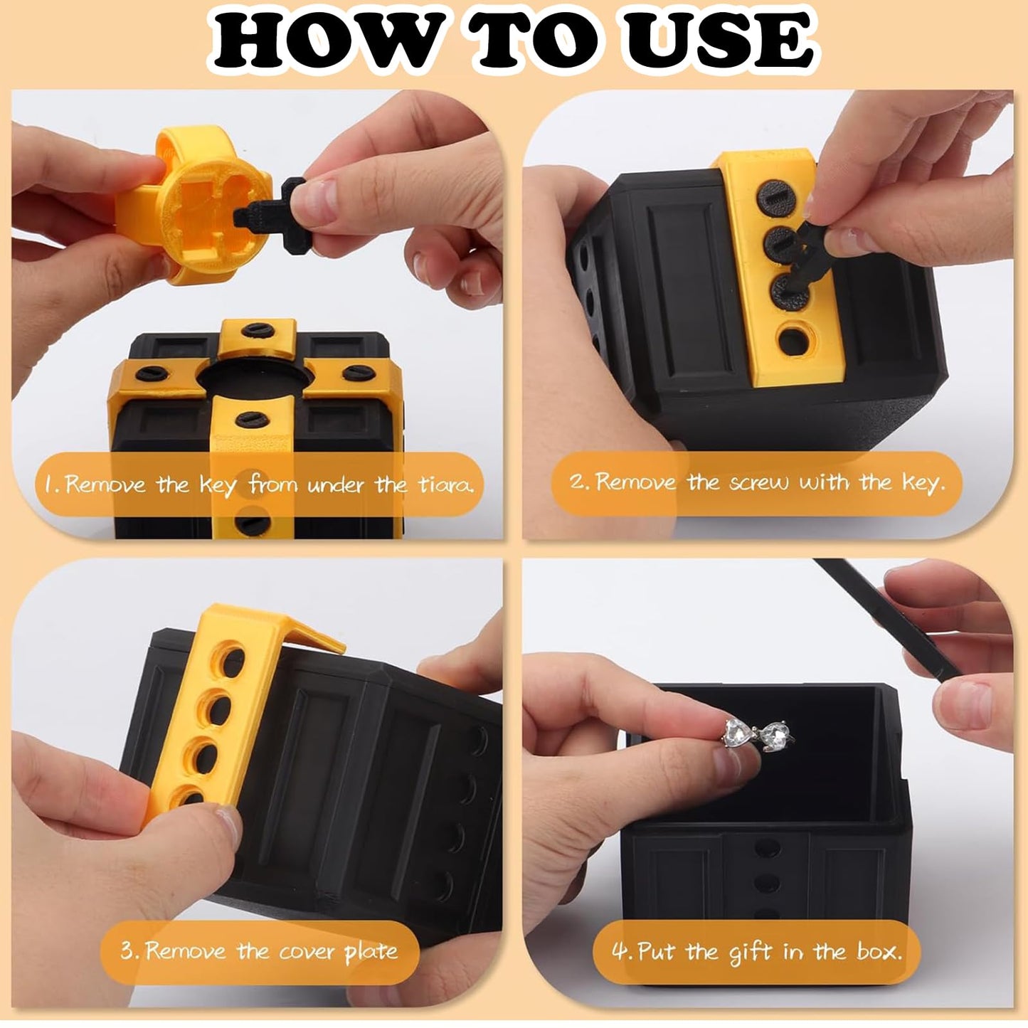 Annoying Gift Box with Screws, Annoying Present Prank Screw Box, Money Card Container Novelty Box, Take Apart Surprise Funny (Black-Yellow)