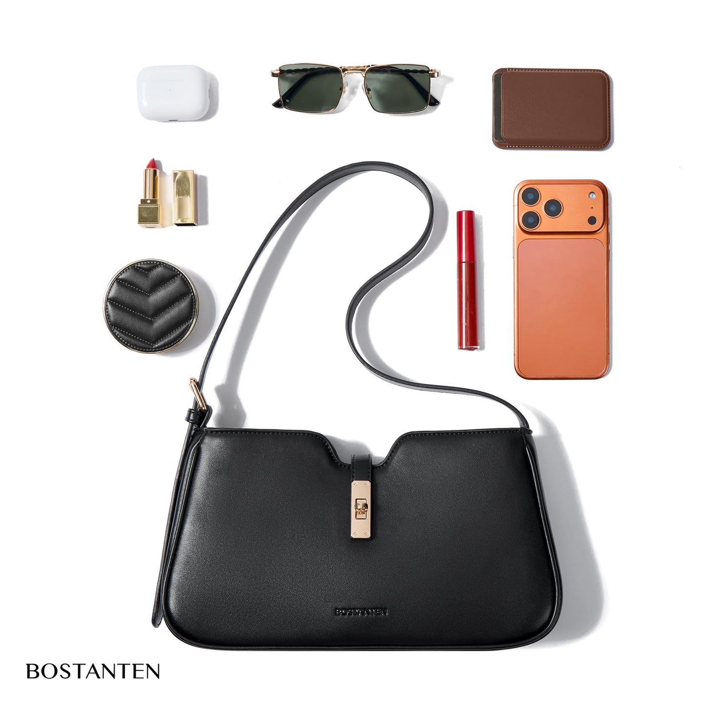 BOSTANTEN Shoulder Bag for Women, Casual Shoulder Purse Vegan Leather Chic Hobo Handbag with Adjustable Strap for Work Travel