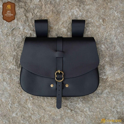 "Medieval Leather Belt Pouch Vintage Waist Bag for LARP, Renaissance Fairs, Costumes, Cellphone Holder, Travel Wallet, Fanny Pack, Holster Purse Durable & Stylish Pouch - Black, 6.2" x 7"