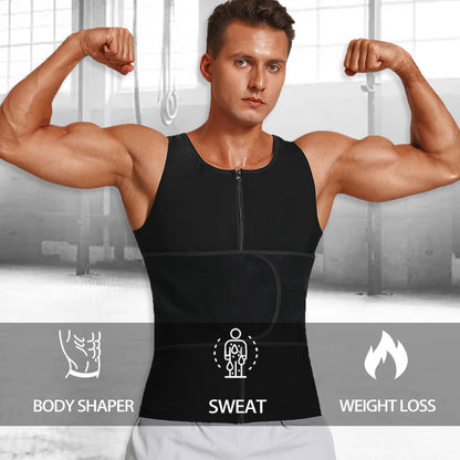 LMCOB Sauna Vest for Men Waist Trainer Vest with Zipper Workout Sauna Suit with Adjustable Waist Trimmer Belt(LYBH10072-01-L)