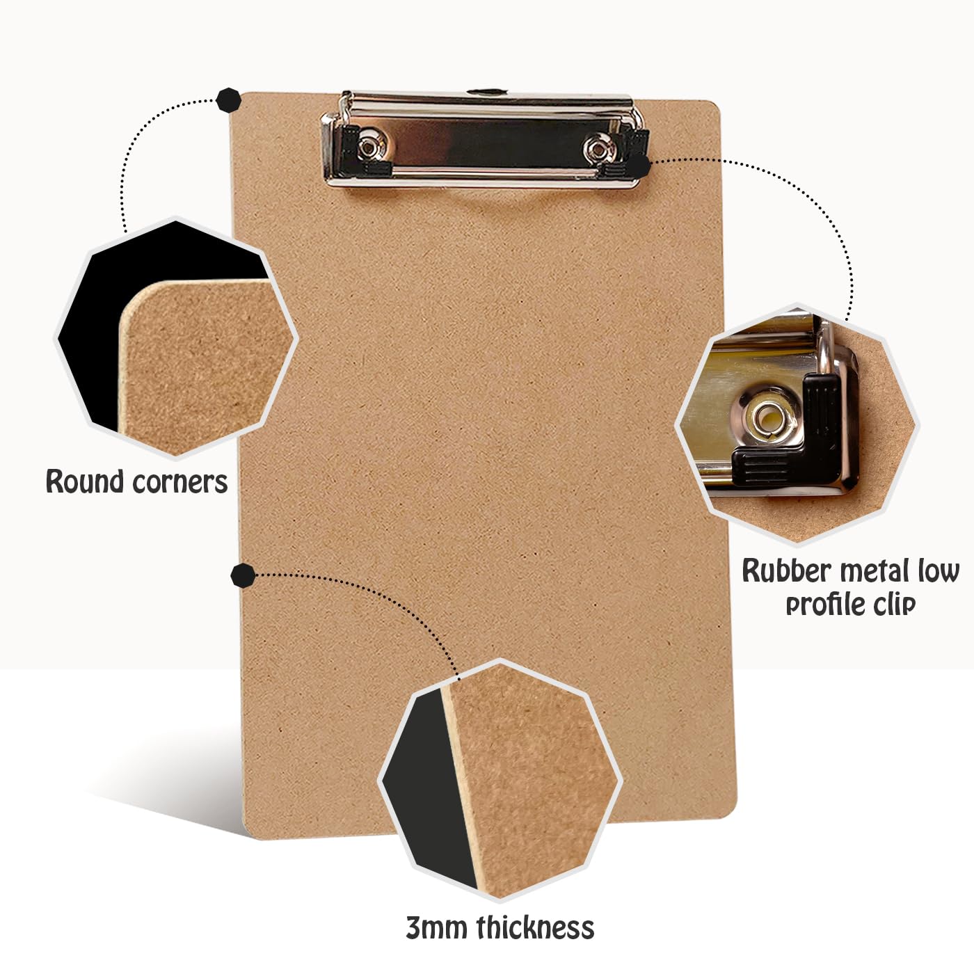 Uzant Mini Clipboards, 16 Pack 6" x 9" Small Clipboards Bulk, Wooden Memo Mini Clip Boards with Low Profile Clip, Hanging Loop for Office Home Classroom Supplies