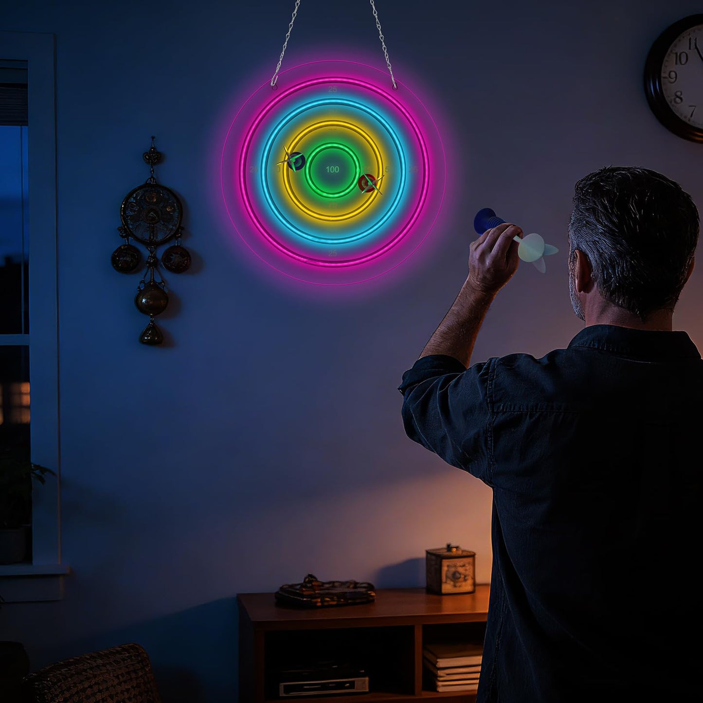Darts Board Neon Sign with 3 Suction Cup Darts,LED Dart Scoreboard Neon Light Wall Decor USB Powered,Decorations for Game Room Man Cave Bedroom Living Room Bars Club,Birthday Gift for Darts Enthusiast