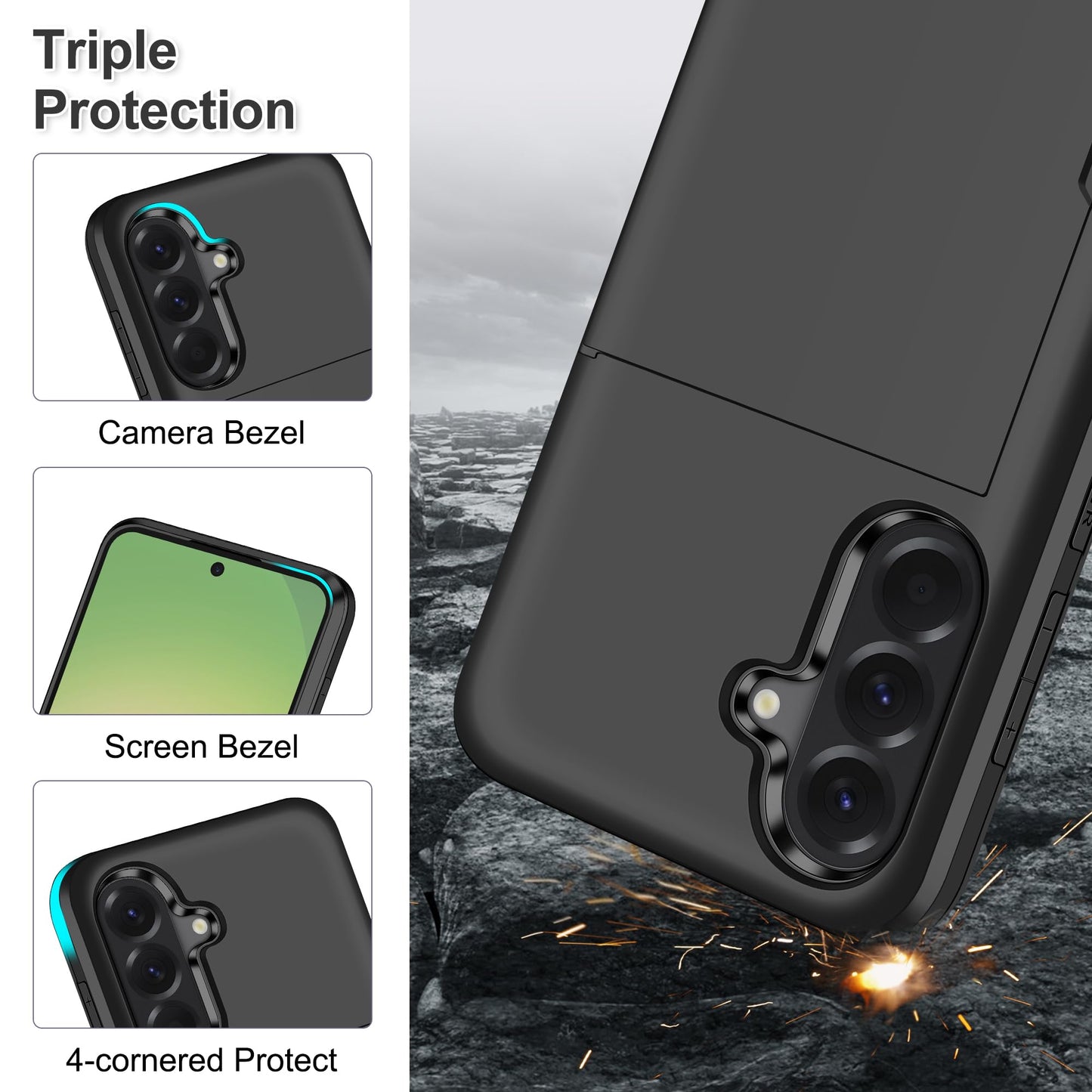 SAMONPOW for Samsung Galaxy A56 5G Case with Card Holder Wallet Case Heavy Duty Women Men Protective Dual Layer Shockproof Hidden Card Slot Slim Wallet Phone Cover for Samsung Galaxy A56 5G, Black