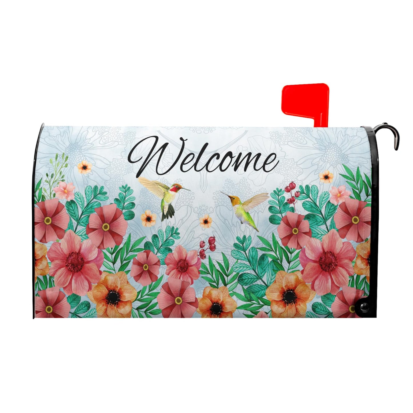 Spring Summer Hummingbirds Magnetic Mailbox Covers Summer Blooming Flowers Welcome Mailbox Wraps Standard Size 25.5x21inch Spring Decor Post Letter Box for Home Garden Yard